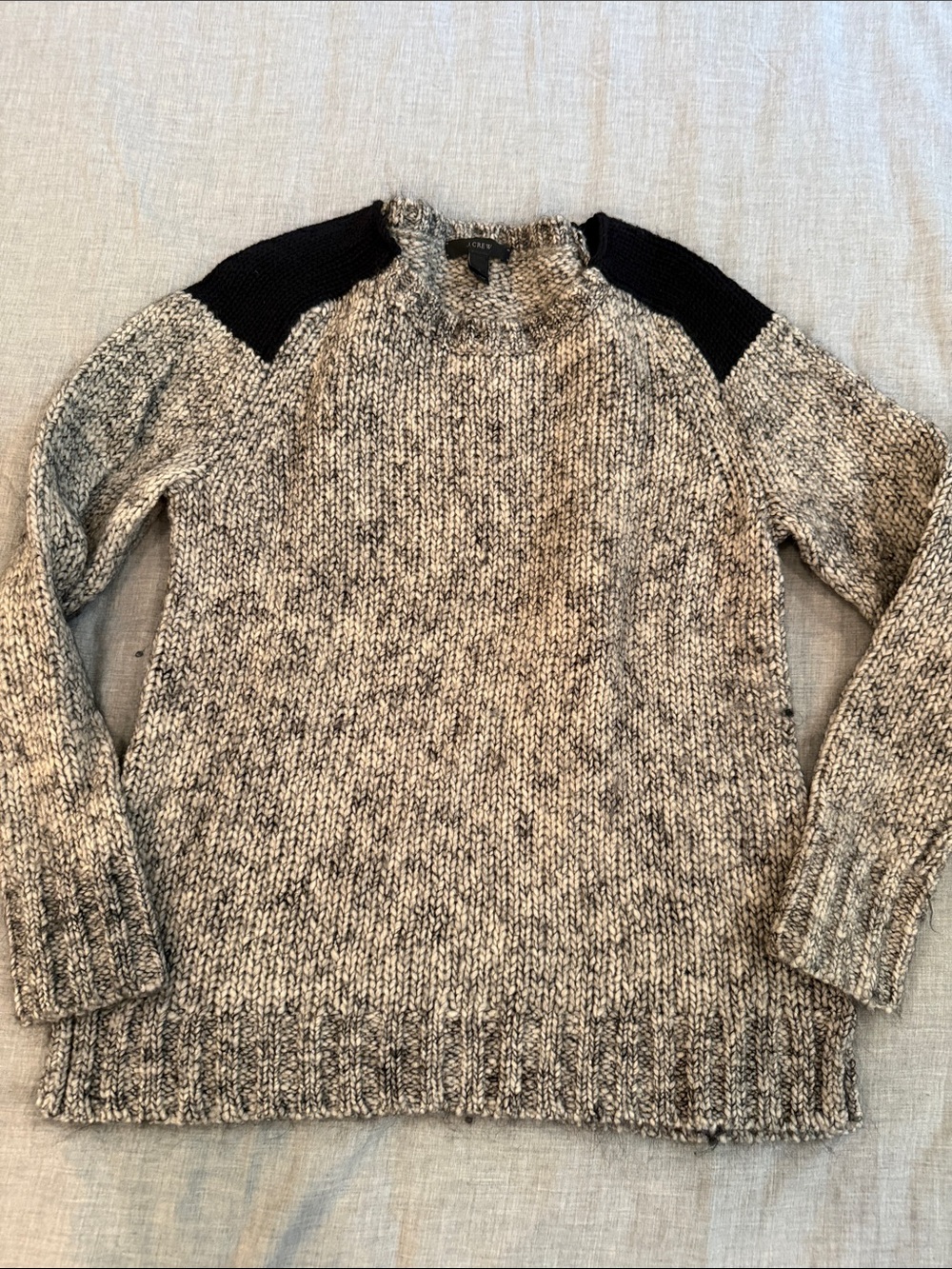 J. Crew Gray Marled Cowl Sweater with Black Shoulder Panels